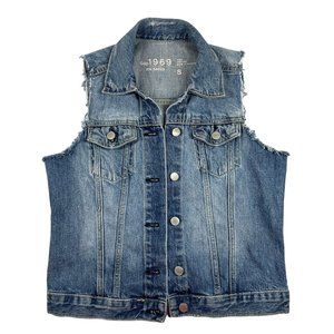 Gap 1969 Women Size Small Blue Denim Jean Vest Distressed Fray